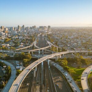 drone shot of a freeway