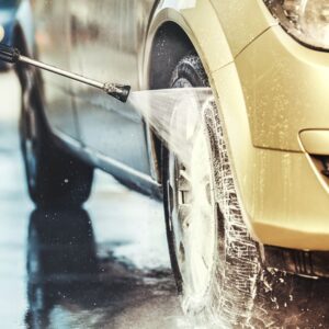 power washing a car