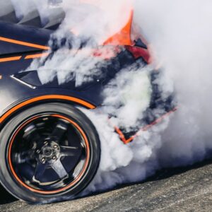 race car doing tire burn