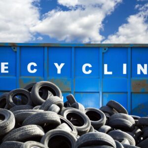 pile of old tires with a container on the back