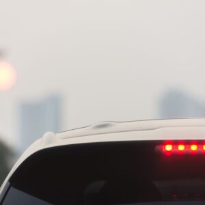 close up shot of an suv's third brake light