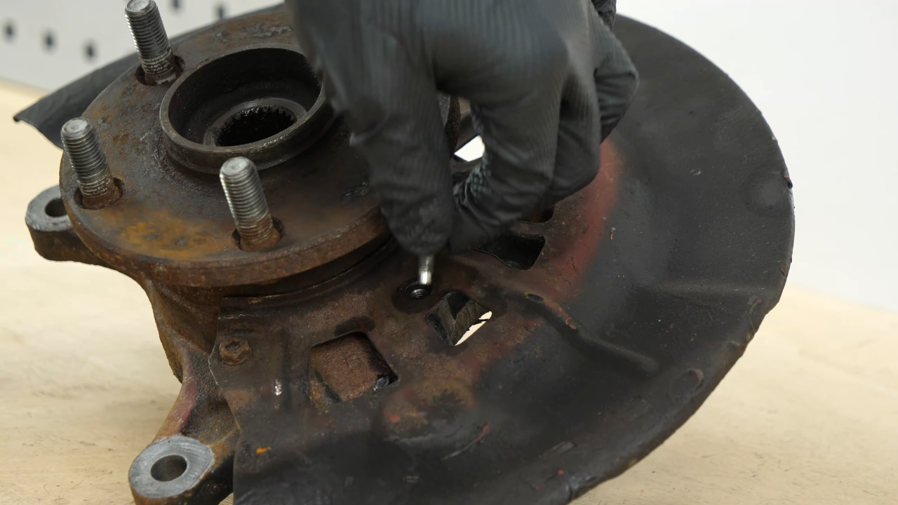 Remove the brake backing plate bolts