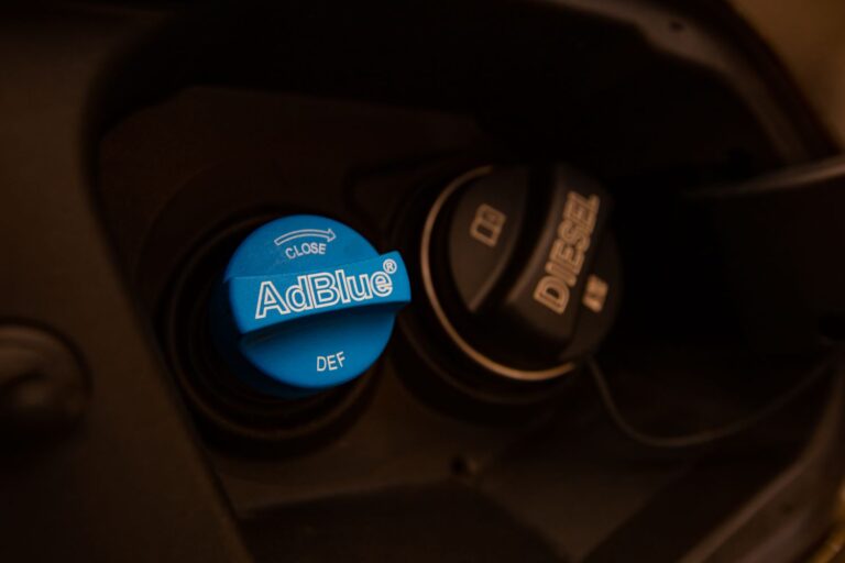 close up shot of an adblue and a diesel fuel tank