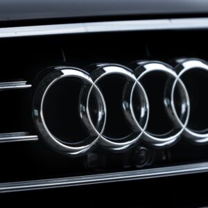 close up shot of an audi logo