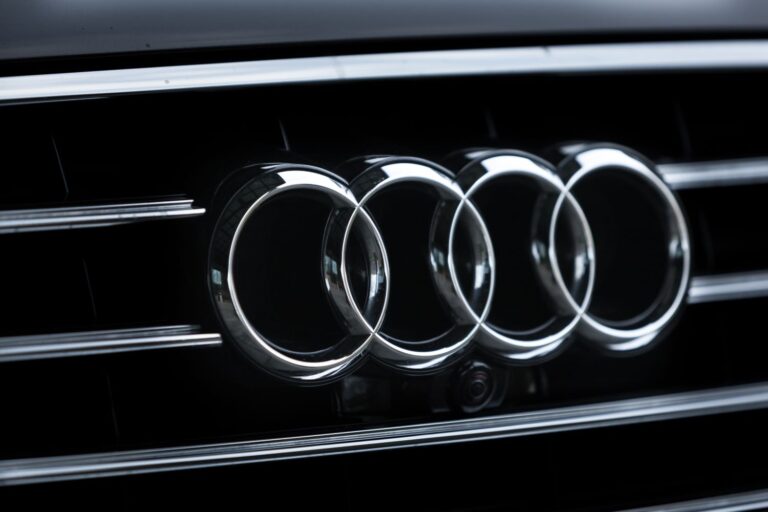 close up shot of an audi logo