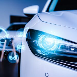 white electric vehicle with holograms