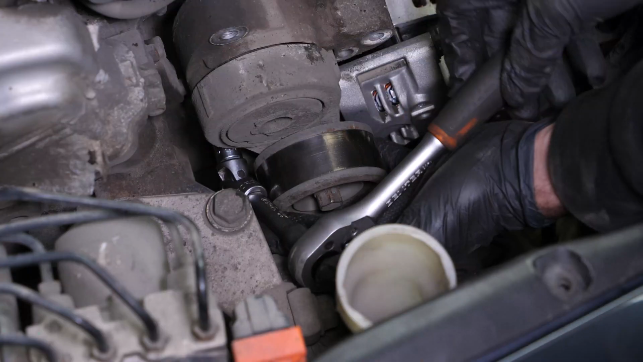 Remove the serpentine belt tensioner 