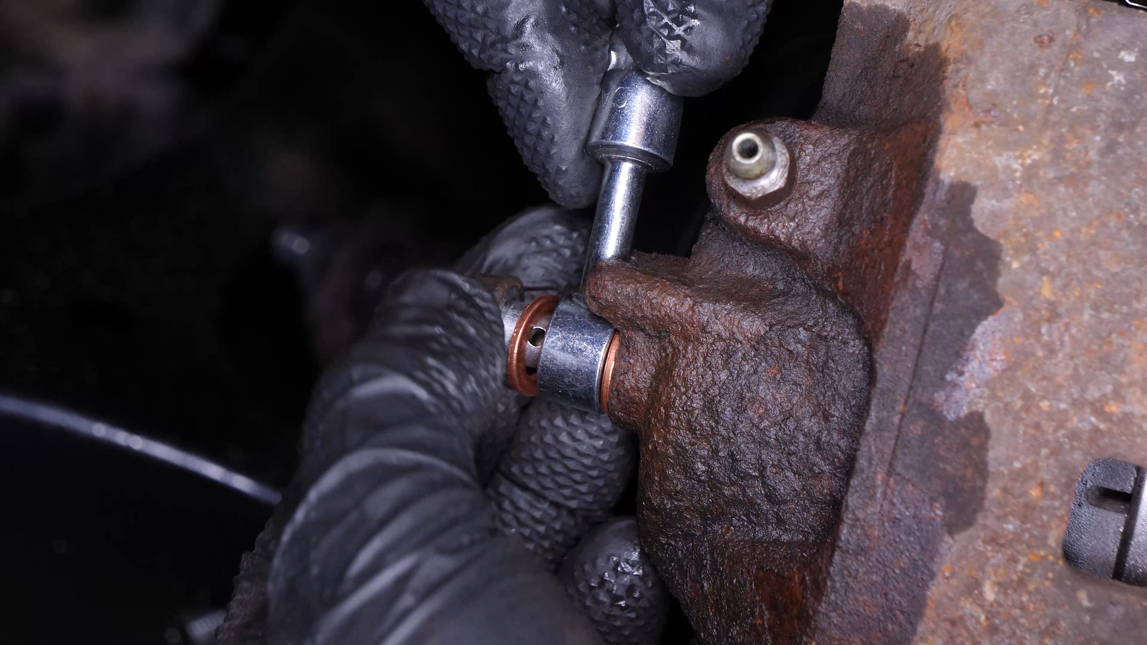 Screw the brake hose back on the caliper