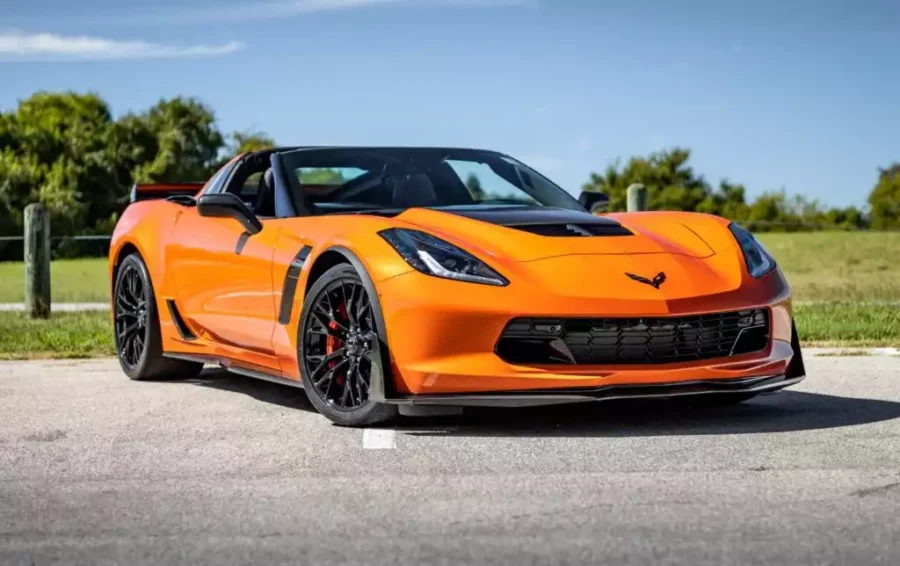 an orange chevy corvette