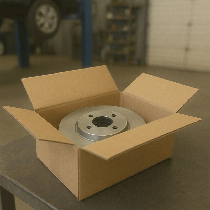 box of auto parts in a shop