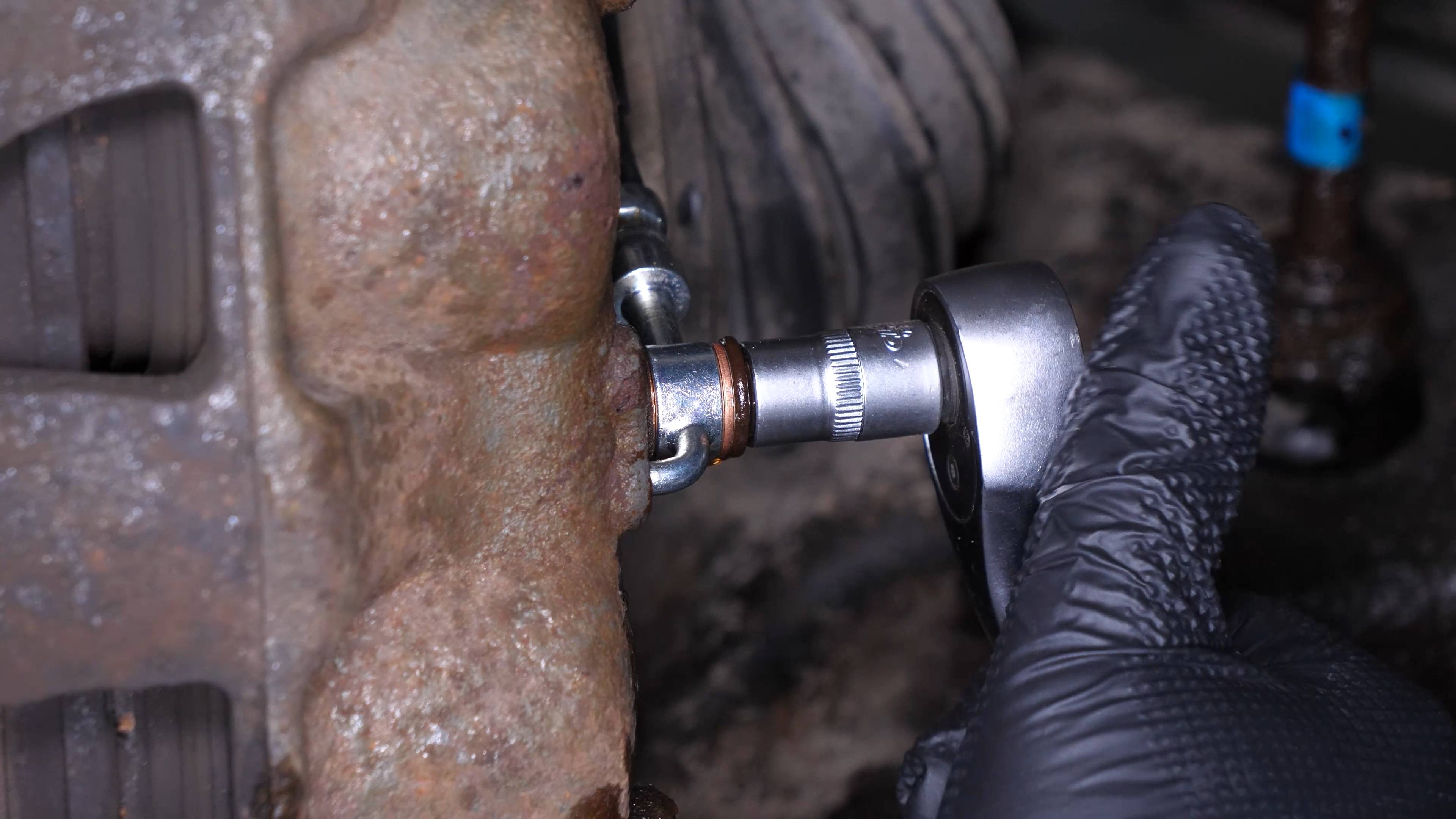 Screw the brake hose back on the caliper