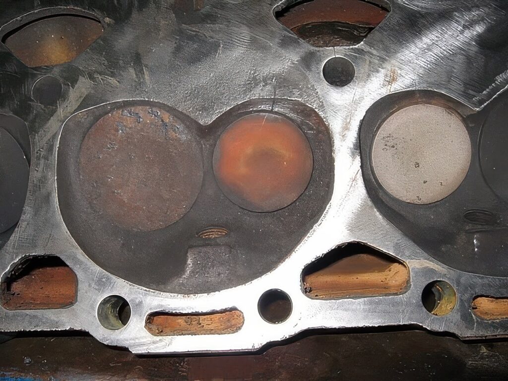 corrosion and heat marks consistent with head gasket failure