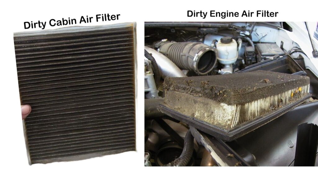 dirty cabin air filter and dirty engine air filter