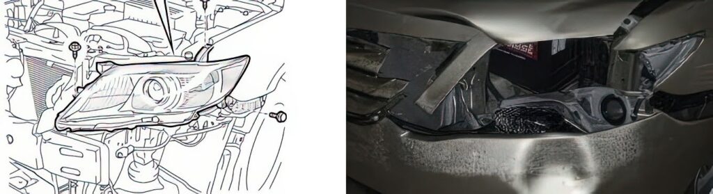 headlight bracket diagram and damage example