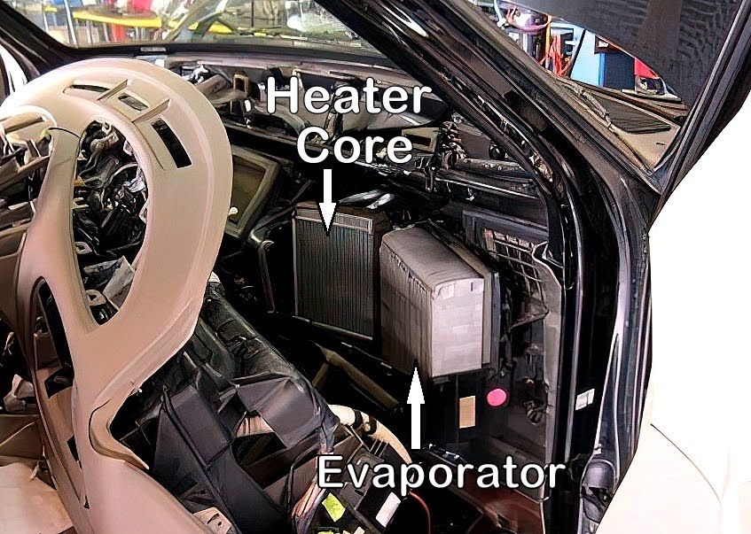 heater core and evaporator exposed