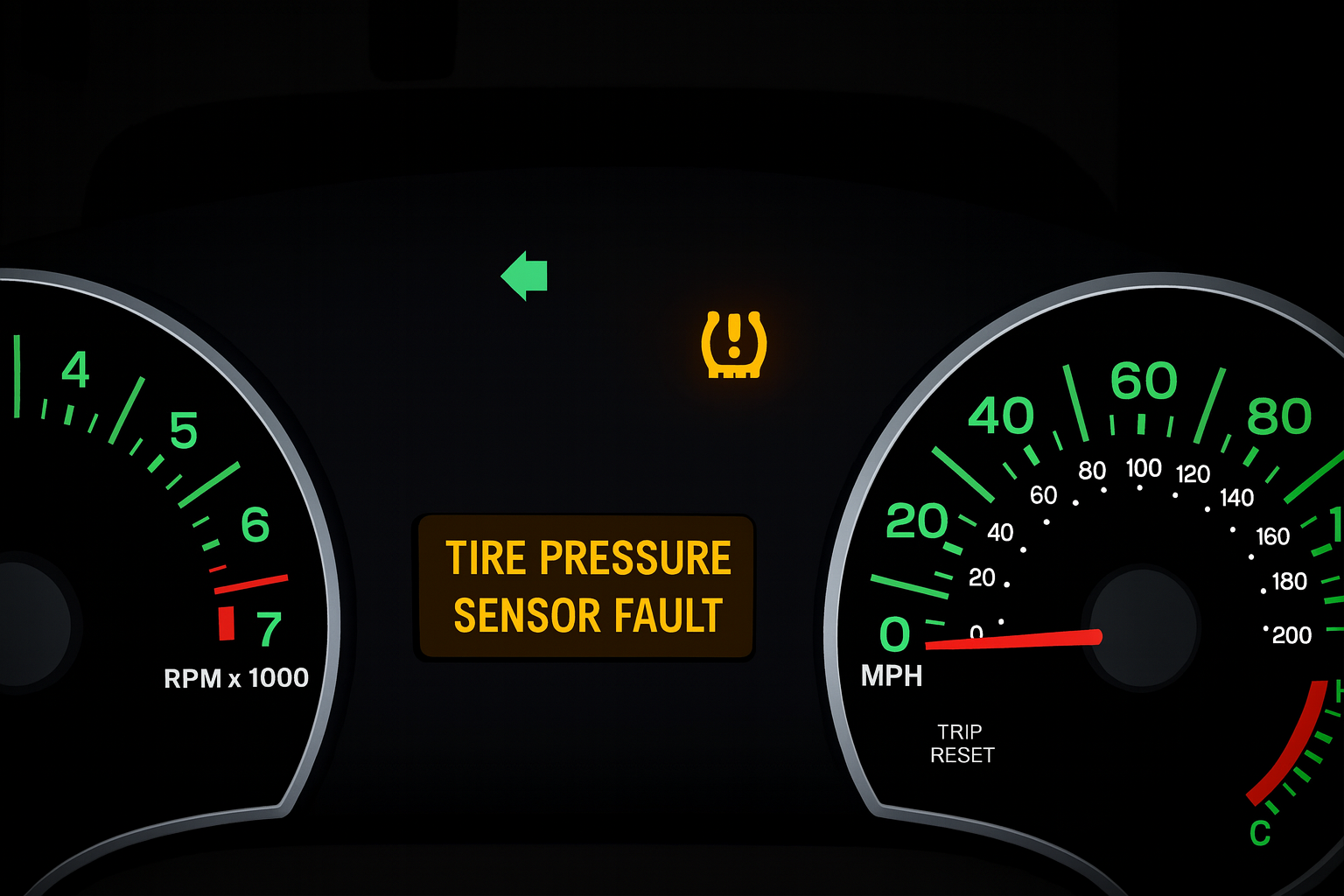 tire pressure sensor fault warning light on dashboard