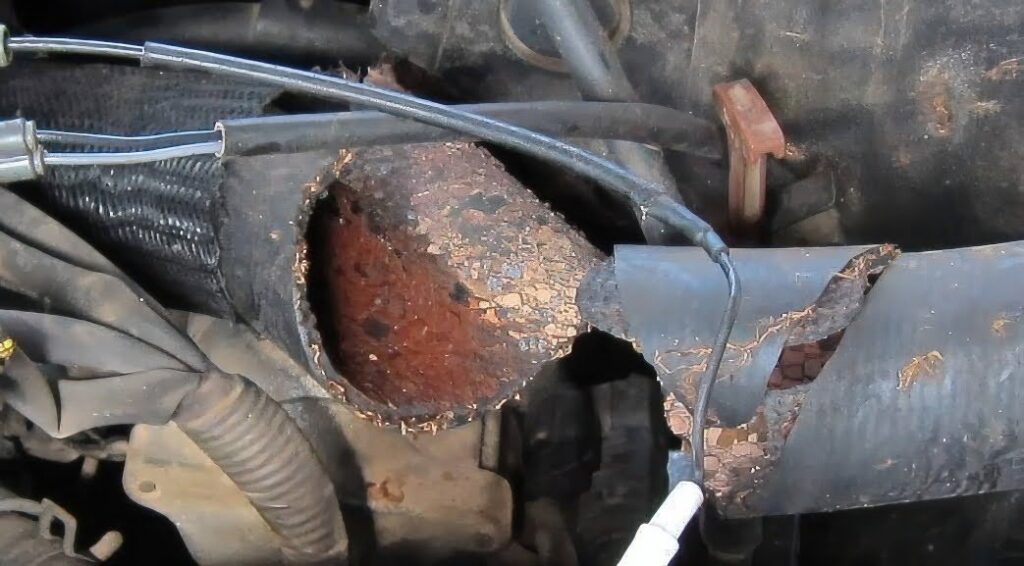 exploded high mileage radiator hose