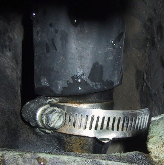 radiator hose clamp installed on radiator outlet
