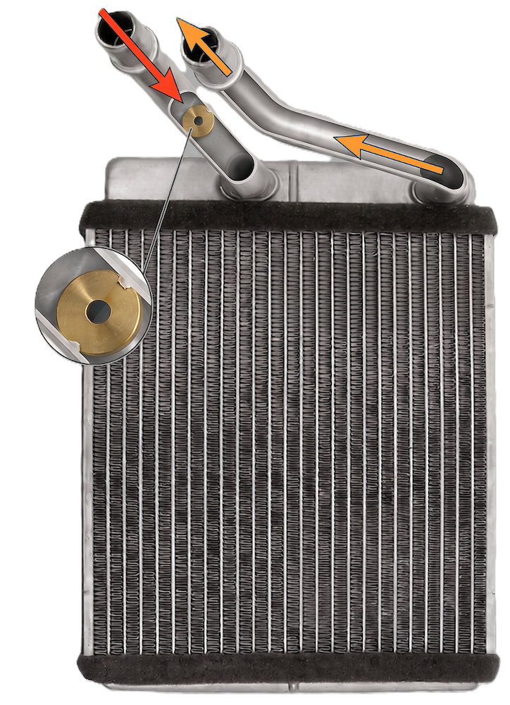 heater core inlet restrictor coolant flow diagram
