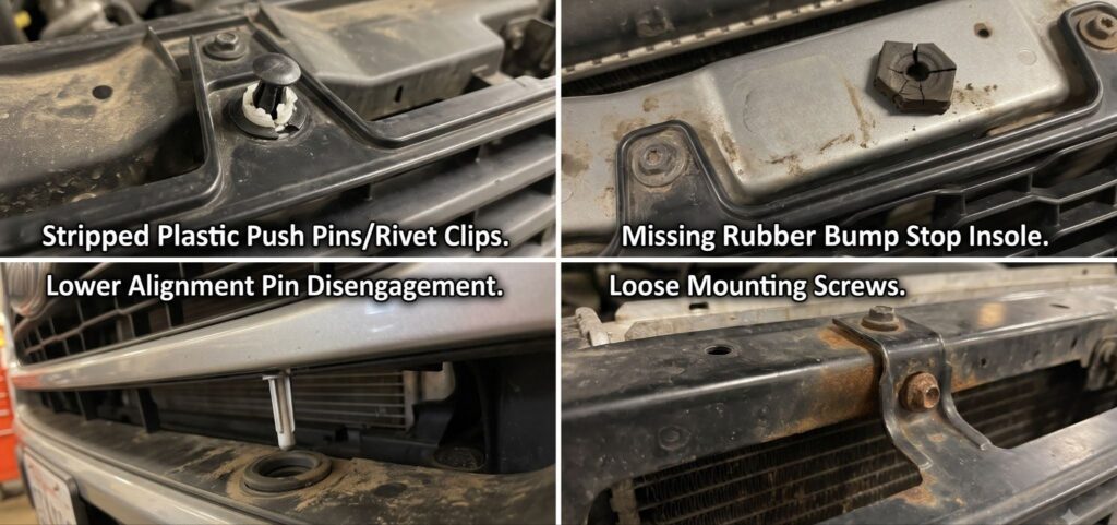 grille rattle causes mounting hardware