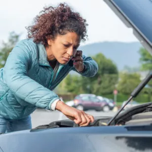 stranded woman car wont start