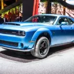 geneva international auto show showcasing the blue dodge challenger demon