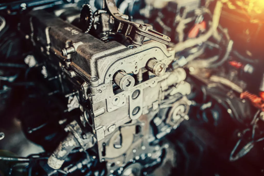close up shot of a car's combustion engine