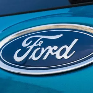 chrome ford logo on car