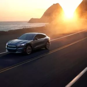 ford mutsang mach e on the road