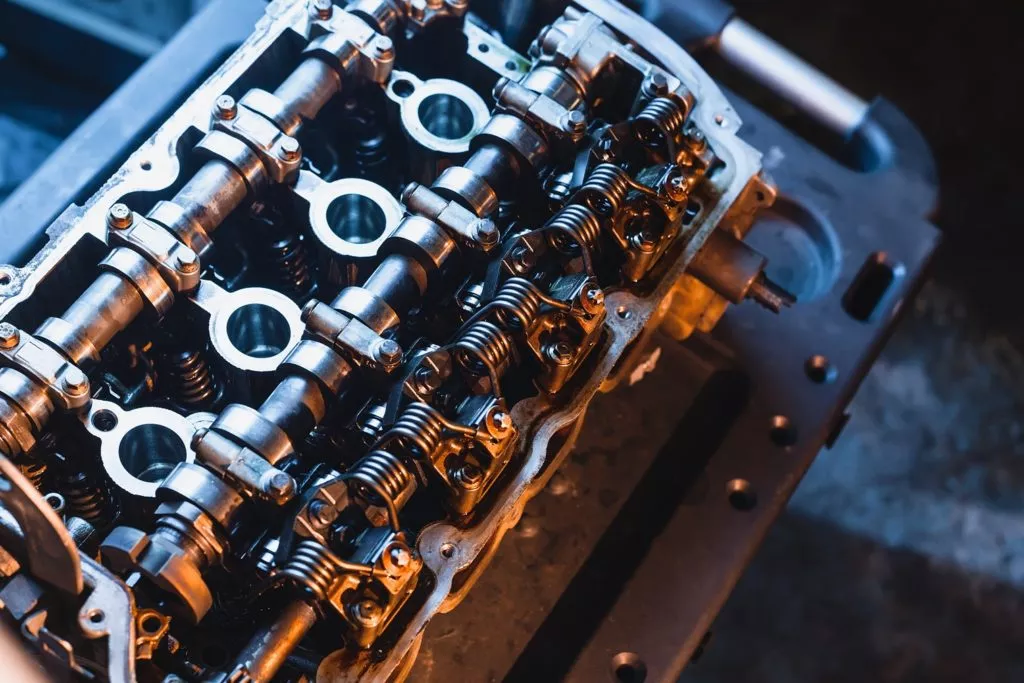 Car engine cylinder head taken out to be repaired