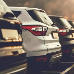 SUVs parked in dealership lot