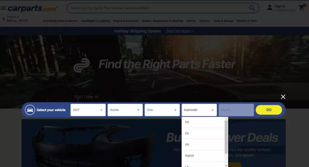 carparts.com vehicle selector