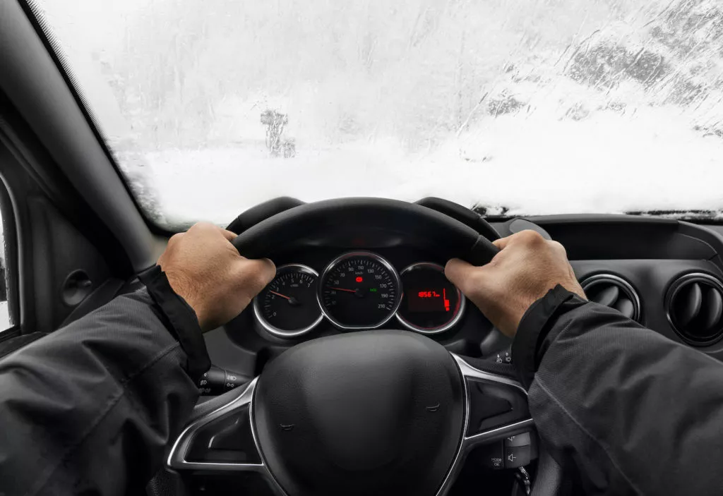 driver holding the steering wheel