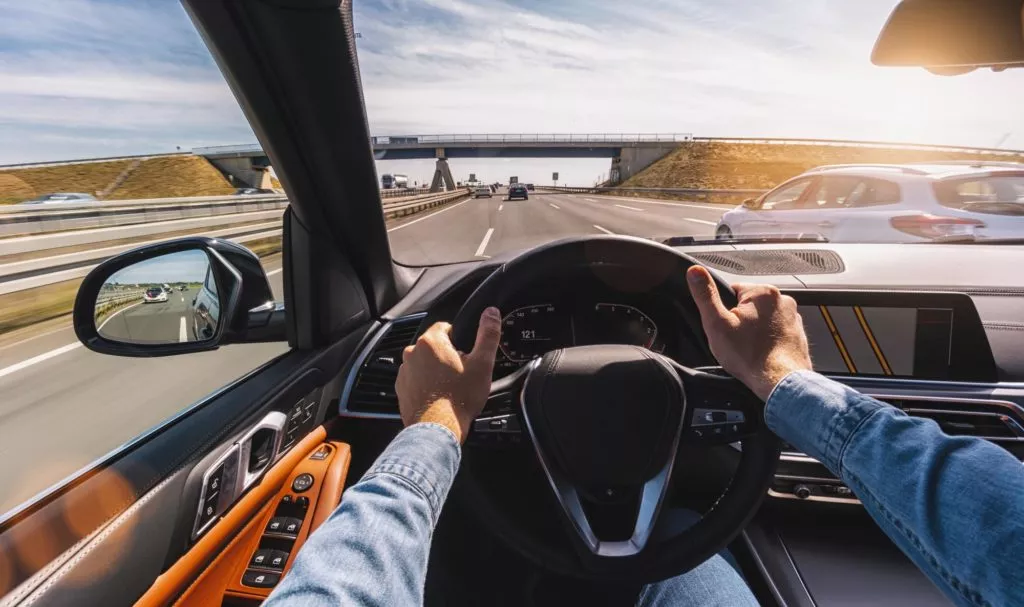 Driving car pov on a highway