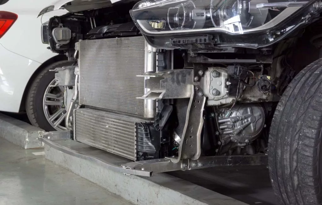 car front revealing large radiator and intercooler