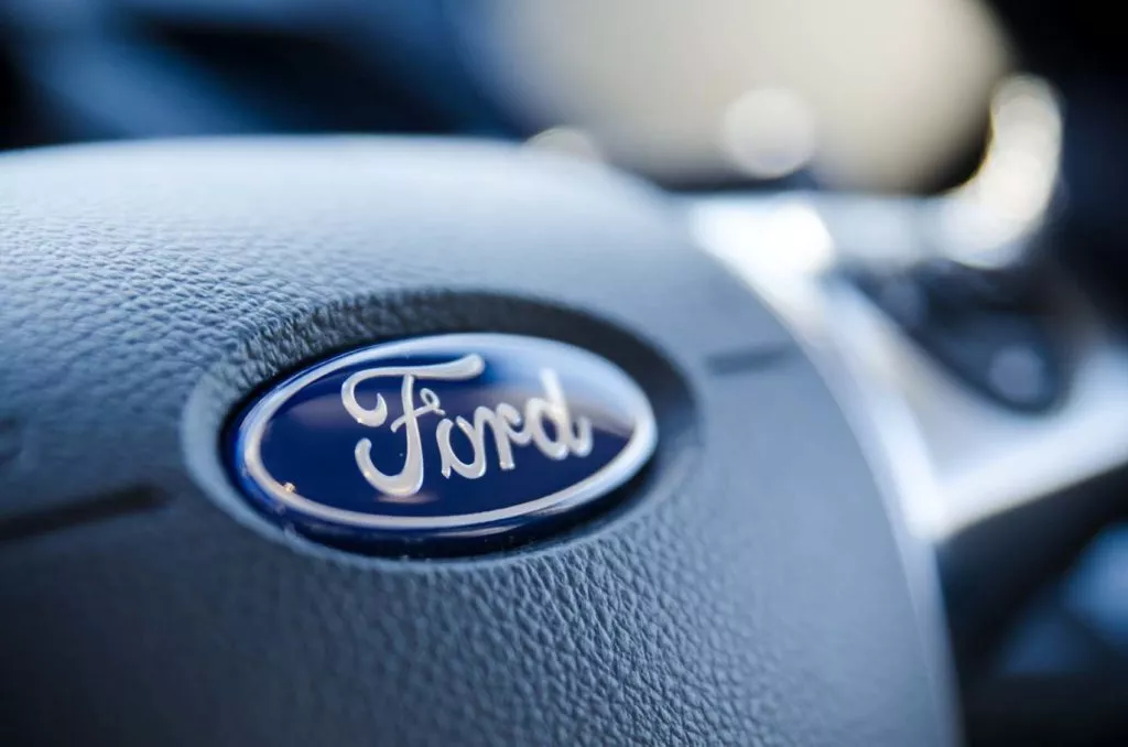 ford logo on a steering wheel
