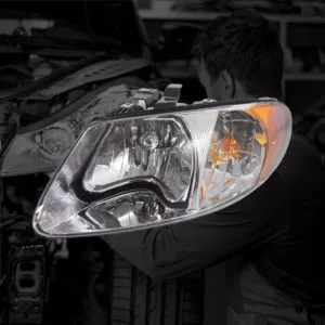 replacement headlight in black background