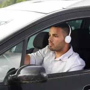 driver wearing headphones