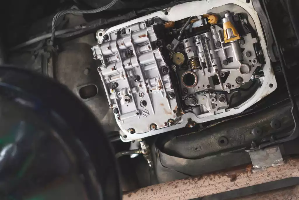 car undercarriage showing trasmission