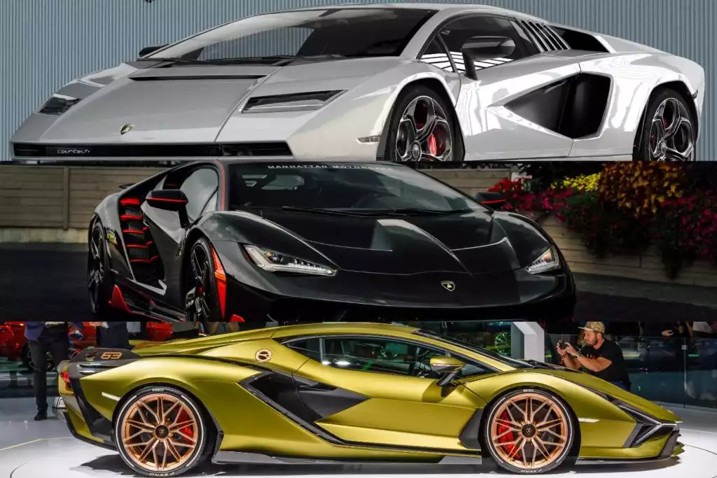 images of the lamborghini countach LPI 800-4, centenario, and sian roadster