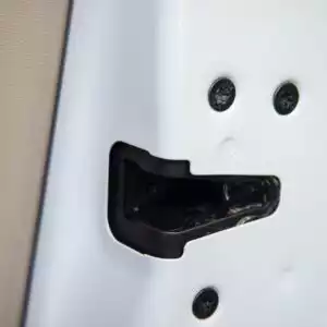 close up shot of a car door latch