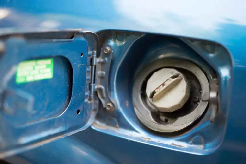 fuel filler cap of a blue vehicle