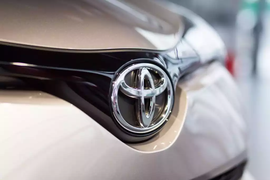 close up shot of a toyota logo