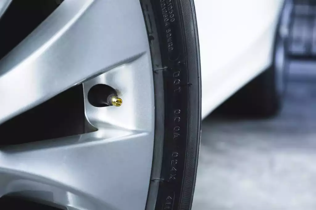 car tire valve stem closeup