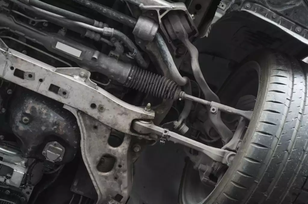car front suspension system parts close up