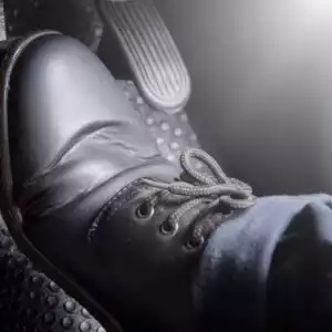 foot on the brake pedal