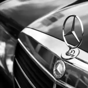 hood and emblem of a mercedes benz car