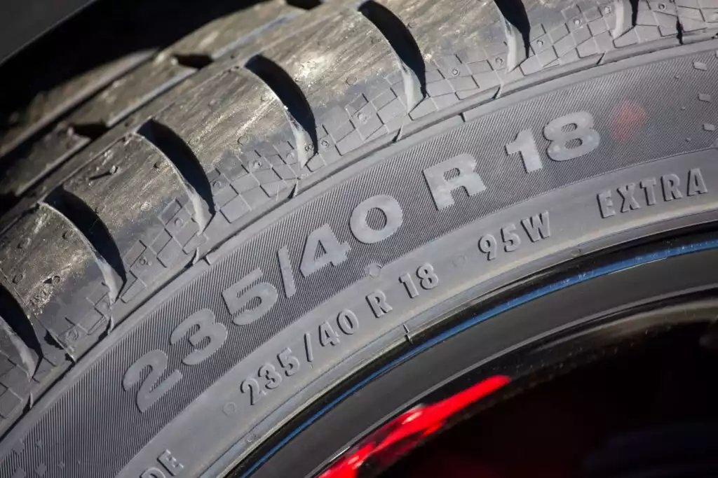 close up shot of a tire size code