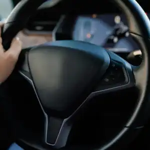 modern black car steering wheel