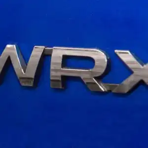 close up shot of a wrx logo